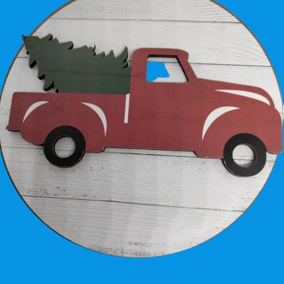 Red Truck Christmas Tree Plaque 4 inch Craft Piece 3D Christmas Ornament - Picture 3 of 4
